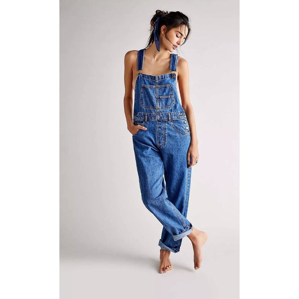 Free People Blue Denim Overalls Jumpsuit